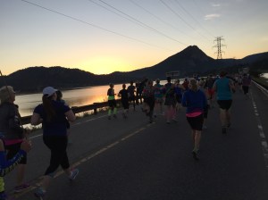 The sun coming up as we started